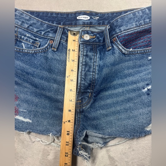 Old Navy 100% Cotton Cut Off Distressed Embroidered Denim Blue Jean Shorts 10 - Picture 7 of 15